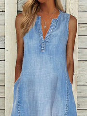 solid color sleeveless V-neck loose casual denim dress
