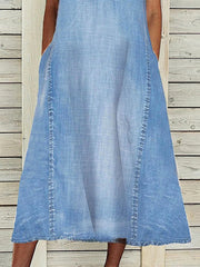 solid color sleeveless V-neck loose casual denim dress