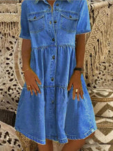 Ladies Lapel Short Sleeve Button Mid Length Dress