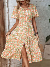 Casual Ladies Button Slit Floral Print Dress