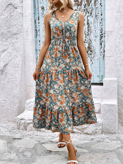 Casual Ladies Button Sleeveless Floral Print Dress