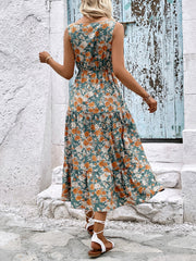 Casual Ladies Button Sleeveless Floral Print Dress