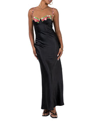 Sexy Embroidered Lace Camisole Solid Color Long Dress