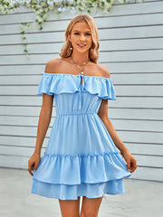 casual strapless ruffled solid color dress
