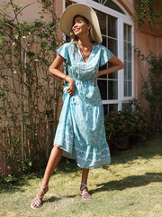 Ladies Casual Vacation Slim Mid Length Floral Dress