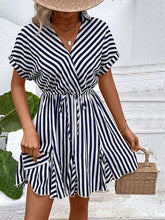 Ladies Casual Lapel Striped Shirt Dress