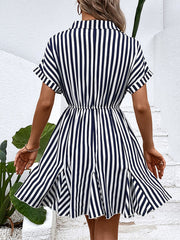 Ladies Casual Lapel Striped Shirt Dress