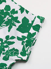 Round neck waist print dress with belt