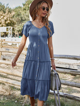 casual button solid color short-sleeved loose dress