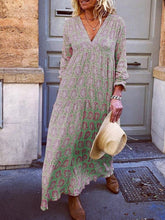 Sexy V-neck long-sleeved printed loose long dress
