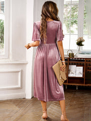 elegant V-neck short-sleeved velvet dress