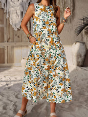 halter neck loose holiday multi-layer print dress