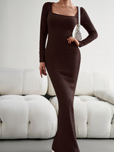 Ladies Fit Square Neck Long Sleeve Knitted Dress
