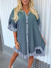 Solid Color Shirt Dress Ruffle Sleeve Irregular Shirt Dress