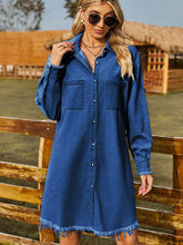 Retro Washed Denim Loose Casual Long Sleeve Raw Edge Dress
