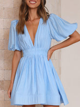 style short skirt sexy V-neck lantern sleeve waist princess dress