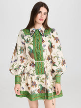 long-sleeve printed lapel loose tie casual dress