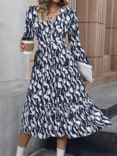 Elegant Long Sleeve Printed Waist Dress