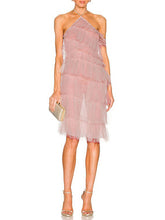 dinner sexy French girl cake skirt dress backless mesh halter neck dress