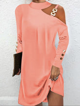 Simple metal buckle halter button dress