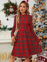 Checkered printed turtleneck long-sleeved dress Christmas style