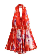 V-neck suspender sexy printed halter neck short dress