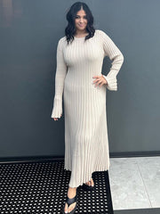 Knitted dress casual waist round neck large pit strip