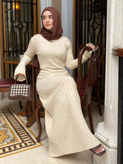 Knitted dress casual waist round neck large pit strip