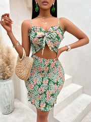 Sexy printed waist-cinching suspender dress