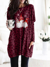 Long Sleeve Pocket Leopard Christmas Print Dress