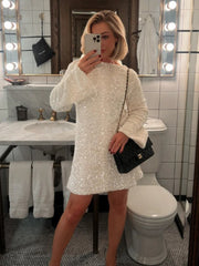 long-sleeved back bow sequined dress