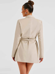 Elegant lapel waist tie mid-length suit dress