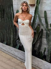 tube top open mesh hollow knitted elastic hip-covering hot girl dress