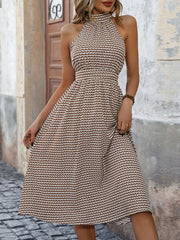elegant halterneck high-waist corrugated sleeveless A-line dress