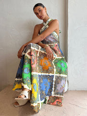 style halterneck fresh and sweet printed pattern dress