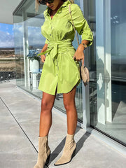 lace-up cardigan multi-color roll-sleeve shirt dress