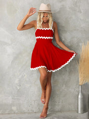 fresh and sweet solid color sexy suspender short dress