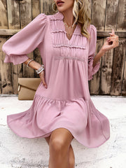 solid color casual V-neck mid-sleeve dress