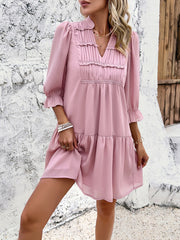 solid color casual V-neck mid-sleeve dress