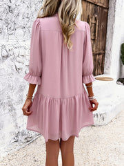 solid color casual V-neck mid-sleeve dress