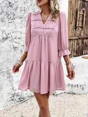 solid color casual V-neck mid-sleeve dress