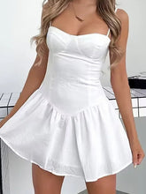 French slim waisted short suspender solid color dress