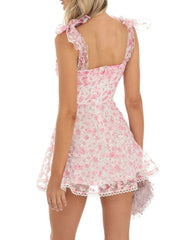 floral mesh suspender dress