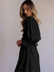 style rope belt ruffled lantern sleeve dress