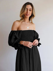 style rope belt ruffled lantern sleeve dress