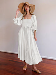 style rope belt ruffled lantern sleeve dress