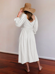 style rope belt ruffled lantern sleeve dress