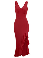 V-neck sleeveless ruffled hem dress