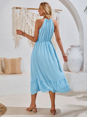 holiday solid color halter neck V sleeveless waist dress