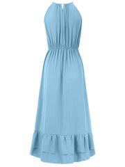 holiday solid color halter neck V sleeveless waist dress